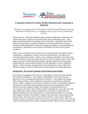 Community-Based Prevention, Health Education and Counseling in Medicaid