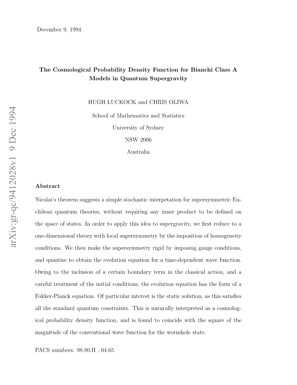 The Cosmological Probability Density Function for Bianchi Class A