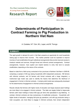 Determinants of Participation in Contract Farming in Pig Production in Northern Viet Nam