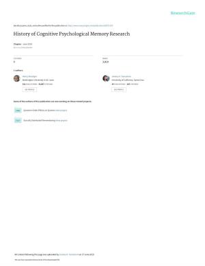 History of Cognitive Psychological Memory Research