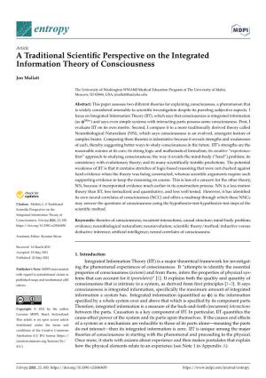 A Traditional Scientific Perspective on the Integrated Information Theory Of