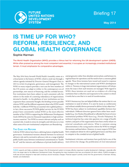 REFORM, RESILIENCE, and GLOBAL HEALTH GOVERNANCE Sophie Harman