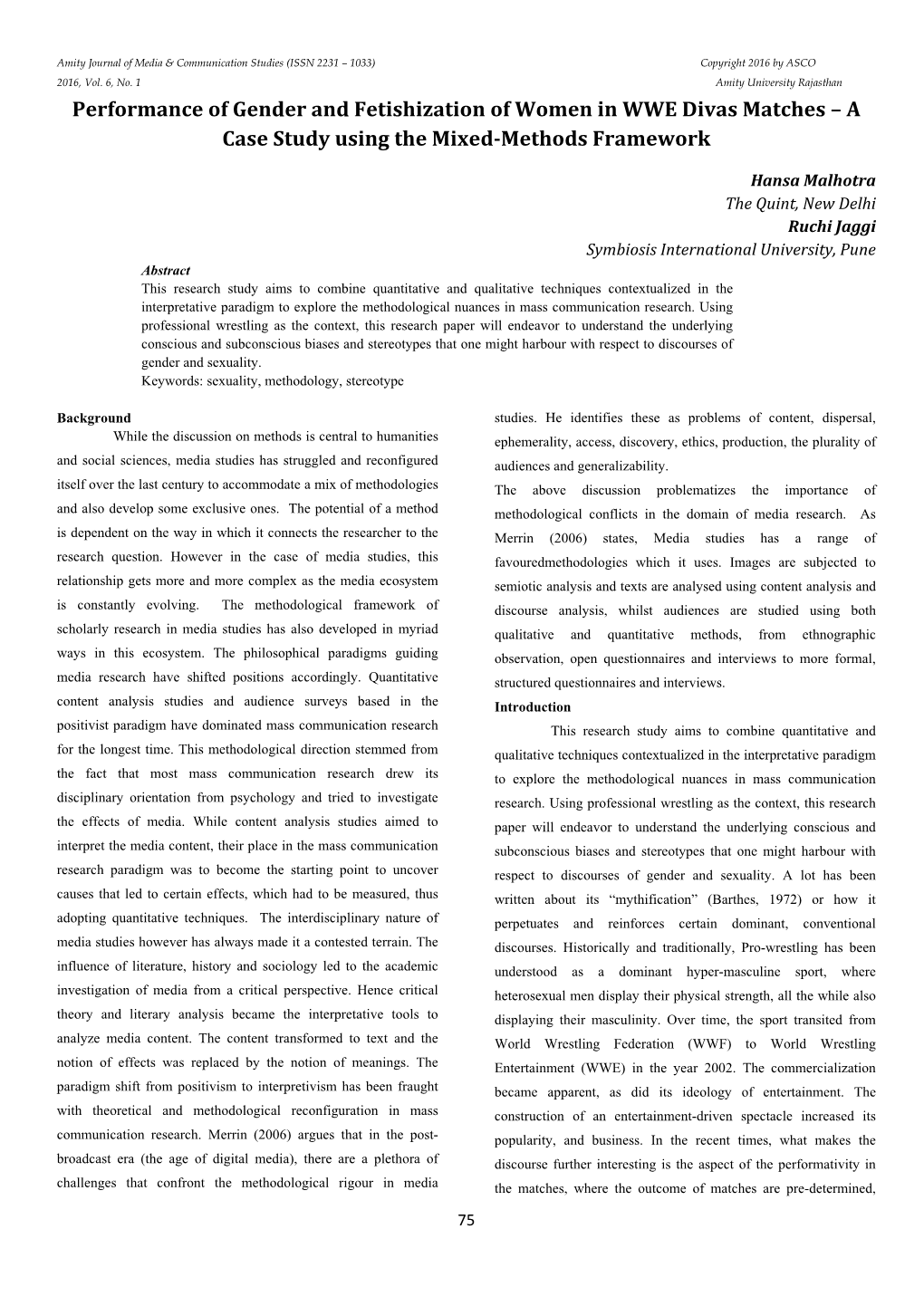 Performance of Gender and Fetishization of Women in WWE Divas Matches – a Case Study Using the Mixed-Methods Framework