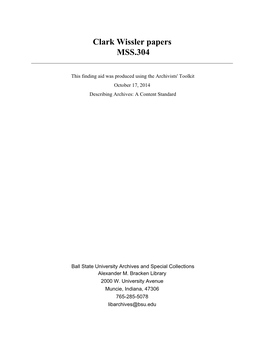 Clark Wissler Papers MSS.304