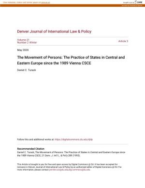 The Movement of Persons: the Practice of States in Central and Eastern Europe Since the 1989 Vienna CSCE