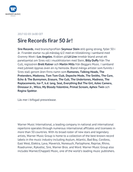 Sire Records Firar 50 År!