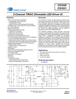 CS1630 CS1631 2-Channel TRIAC Dimmable LED Driver IC