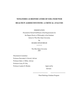 Nematodes As Bioindicators of Soil Food Web