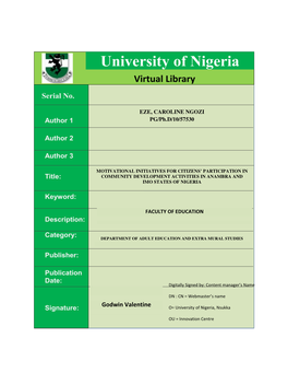 Godwin Valentine O= University of Nigeria, Nsukka