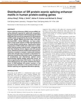 Distribution of SR Protein Exonic Splicing Enhancer Motifs in Human Protein-Coding Genes Jinhua Wang†, Philip J