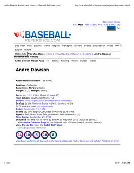 Andre Dawson Statistics and History - Baseball-Reference.Com