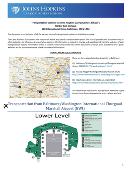 Transportation from Baltimore/Washington International Thurgood Marshall Airport (BWI)