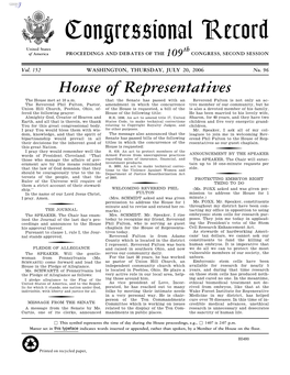 Congressional Record United States Th of America PROCEEDINGS and DEBATES of the 109 CONGRESS, SECOND SESSION
