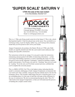 'SUPER SCALE' SATURN V 1/70Th the Size of the Real Rocket! a FLYING MODEL ROCKET KIT