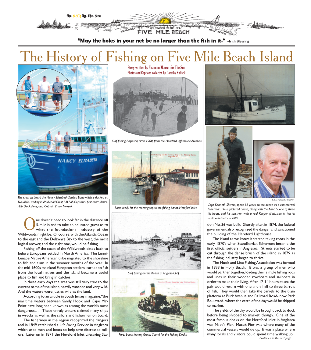 The History of Fishing on Five Mile Beach Island Story Written by Shannon Maurer for the Sun Photos and Captions Collected by Dorothy Kulisek