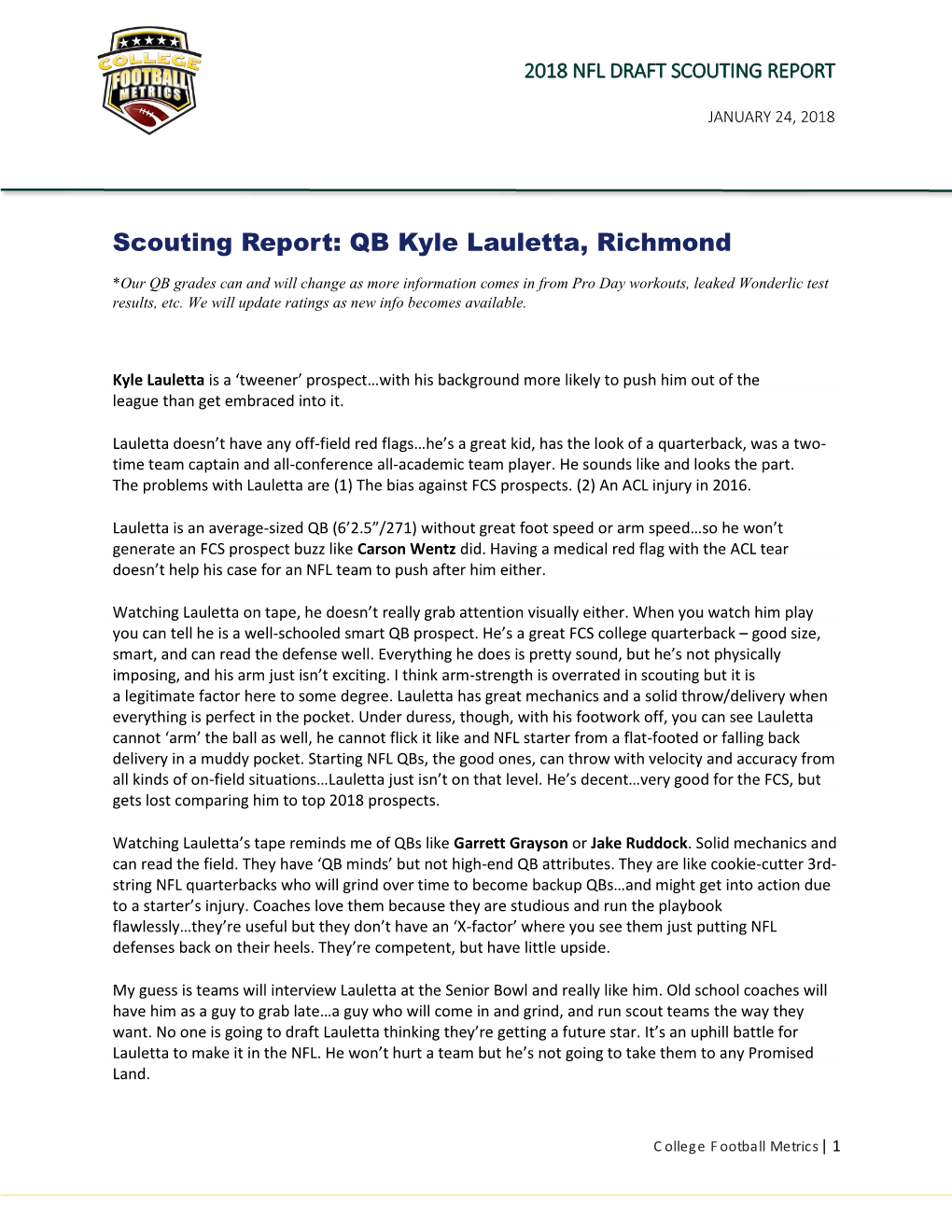 NFL Draft 2018 Scouting Report: QB Kyle Lauletta, Richmond