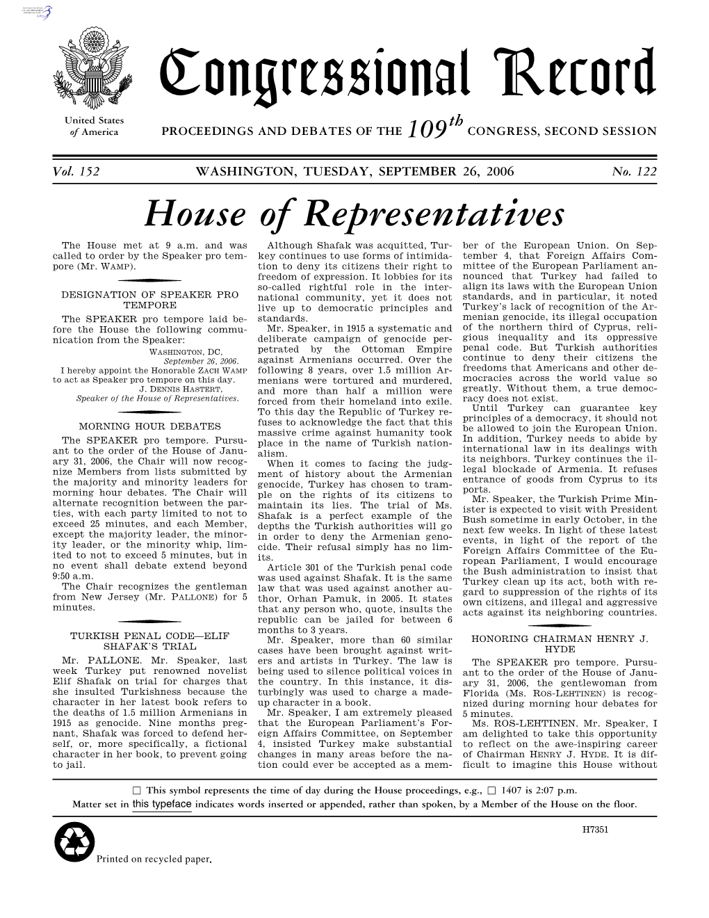 Congressional Record United States Th of America PROCEEDINGS and DEBATES of the 109 CONGRESS, SECOND SESSION