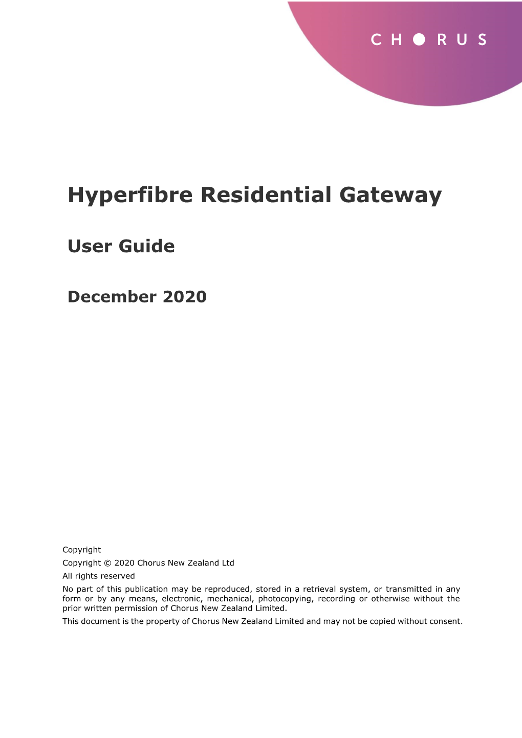 Hyperfibre Residential Gateway User Guide