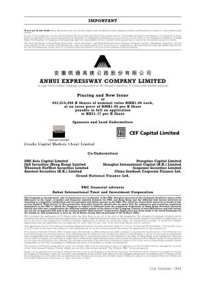 ANHUI EXPRESSWAY COMPANY LIMITED App.1A.1 (A Joint Stock Limited Company Incorporated in the People’S Republic of China with Limited Liability) App.1A 5