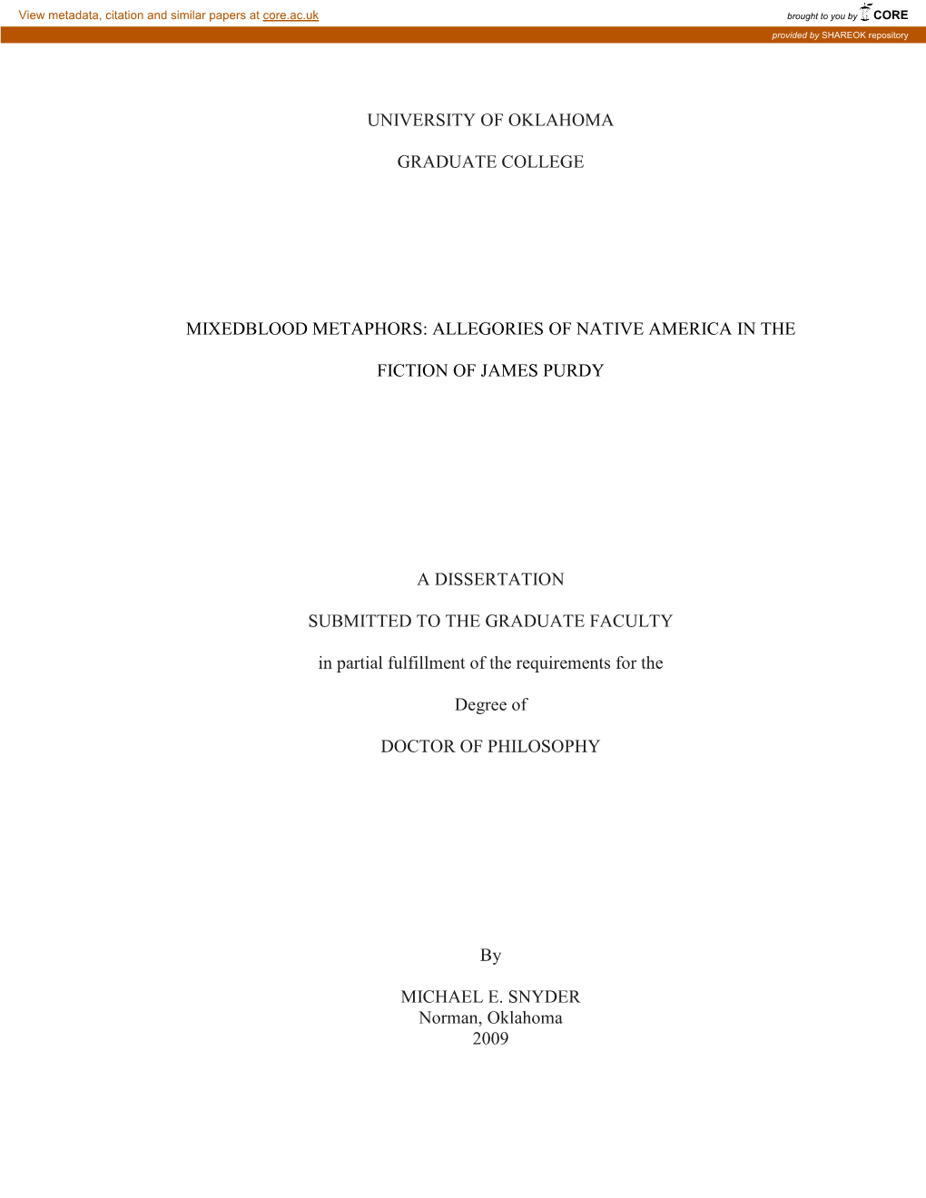 Allegories of Native America in the Fiction of James Purdy