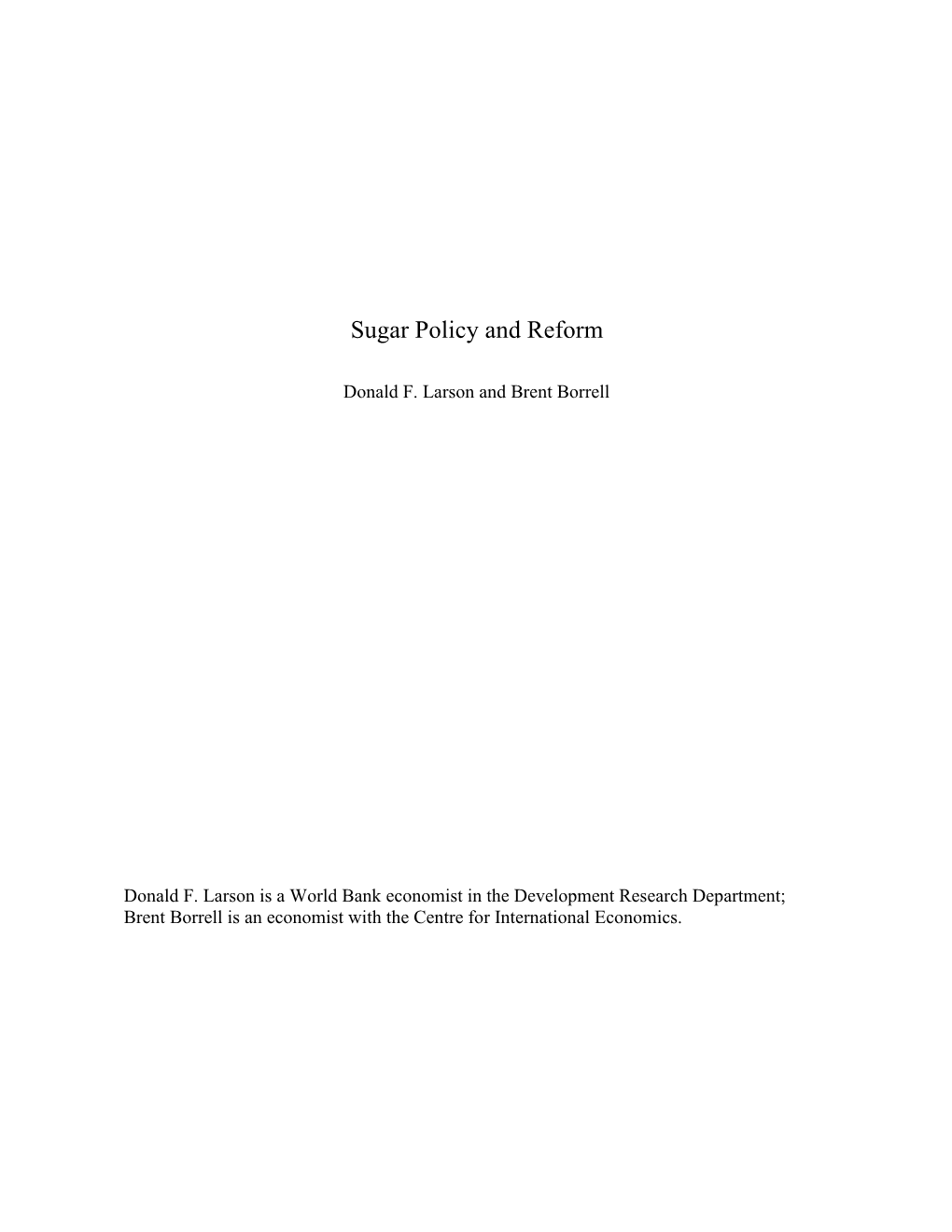 Sugar Policy and Reform