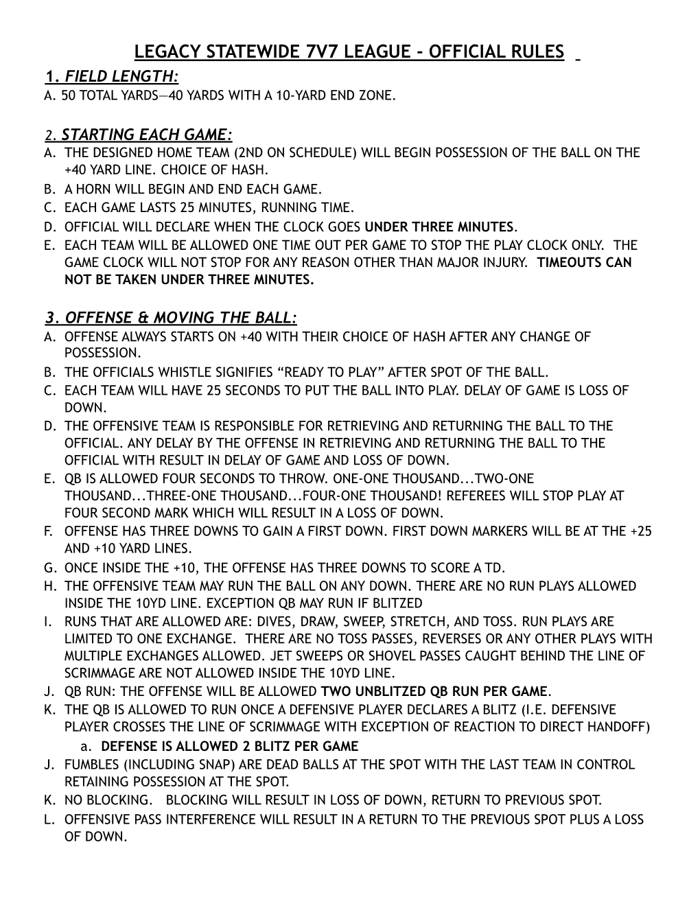Legacy Statewide 7V7 League - Official Rules 1