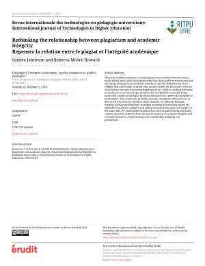 Rethinking the Relationship Between Plagiarism and Academic Integrity