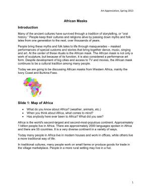 African Masks Introduction Slide 1: Map of Africa