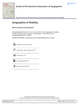 Geographies of Mobility