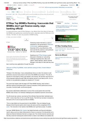 Etrise Top Msmes Ranking: Etrise Top Msmes Ranking: Inaccurate That Msmes Don’T Get Finance Easily, Says Banking Official - the …