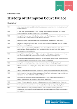 Hampton Court Palace Chronology School Resource