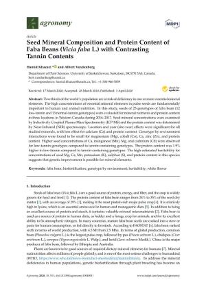 Seed Mineral Composition and Protein Content of Faba Beans (Vicia Faba L.) with Contrasting Tannin Contents