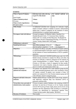 SYNOPSIS Name of Sponsor/Company: Individual Study