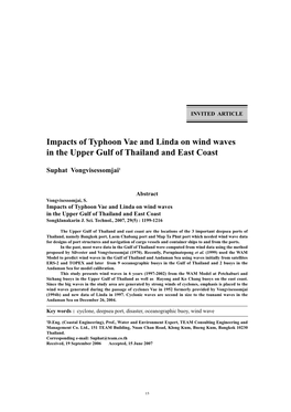 Impacts of Typhoon Vae and Linda on Wind Waves in the Upper Gulf of Thailand and East Coast