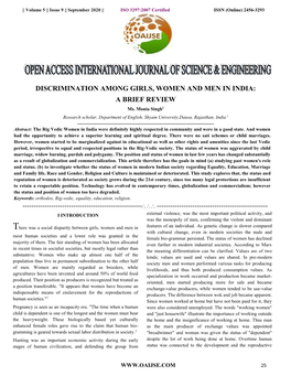 DISCRIMINATION AMONG GIRLS, WOMEN and MEN in INDIA: a BRIEF REVIEW Ms