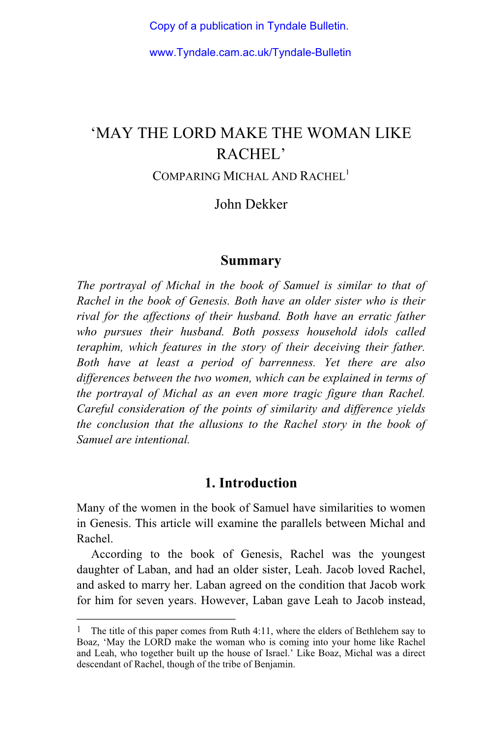 'May the Lord Make the Woman Like Rachel'