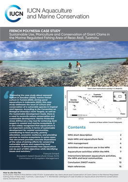 FRENCH POLYNESIA CASE STUDY Sustainable Use, Mariculture and Conservation of Giant Clams in the Marine Regulated Fishing Area of Reao Atoll, Tuamotu