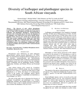 Diversity of Leafhopper and Planthopper Species in South African Vineyards