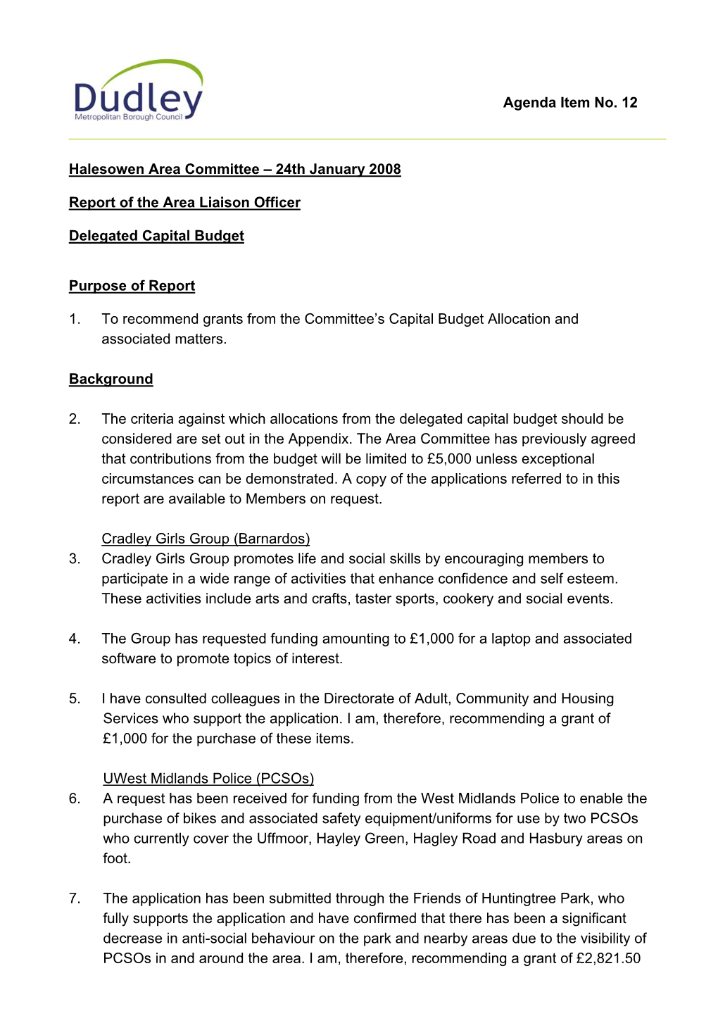 Delegated Capital Budget