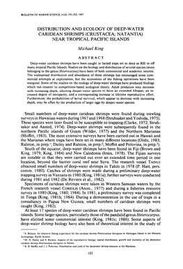 Distribution and Ecology of Deep-Water Caridean Shrimps (Crustacea; Natantia) Near Tropical Pacific Islands