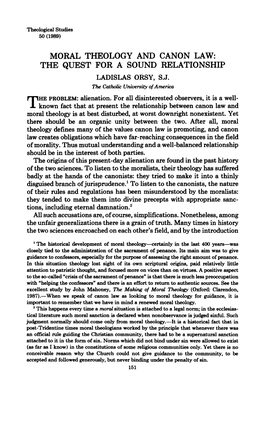 Moral Theology and Canon Law: the Quest for a Sound Relationship Ladislas Orsy, S.J