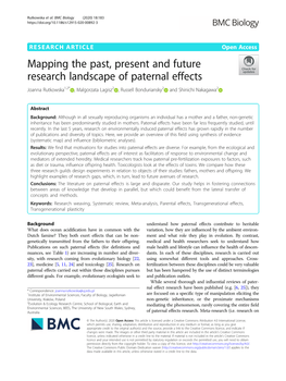 Mapping the Past, Present and Future Research Landscape of Paternal Effects Joanna Rutkowska1,2* , Malgorzata Lagisz2 , Russell Bonduriansky2 and Shinichi Nakagawa2