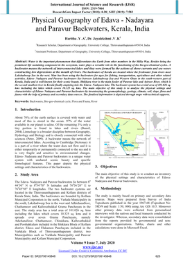 Physical Geography of Edava - Nadayara and Paravur Backwaters, Kerala, India