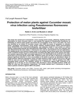 Protection of Melon Plants Against Cucumber Mosaic Virus Infection Using Pseudomonas Fluorescens Biofertilizer