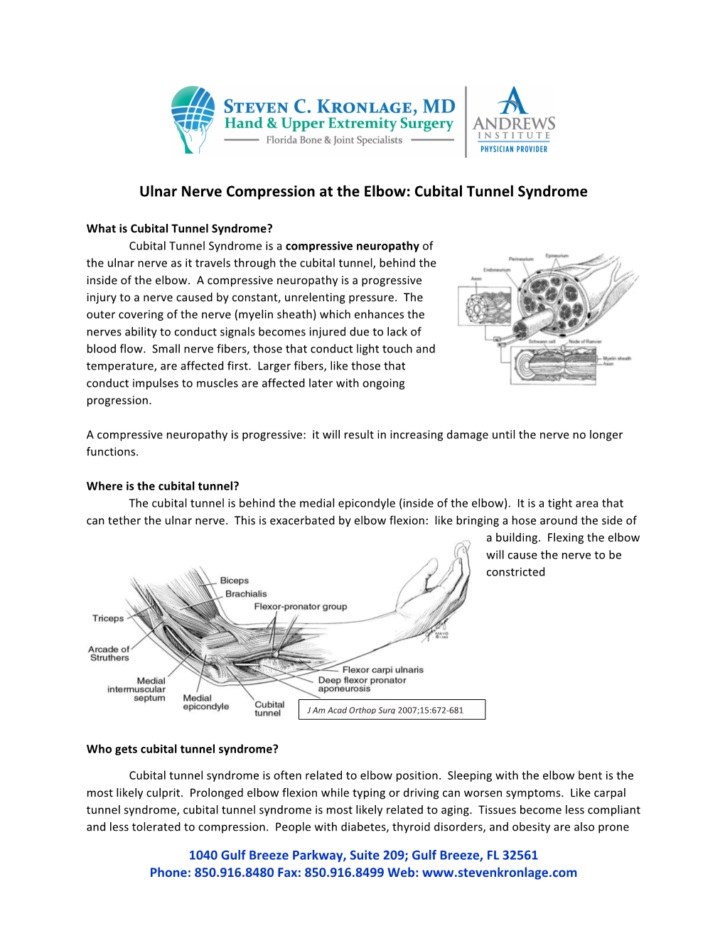 Ulnar Nerve Compression at the Elbow: Cubital Tunnel Syndrome