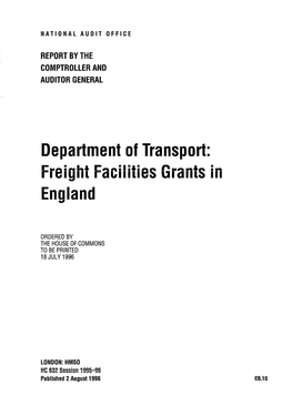 Department of Transport: Freight Facilities Grants in England
