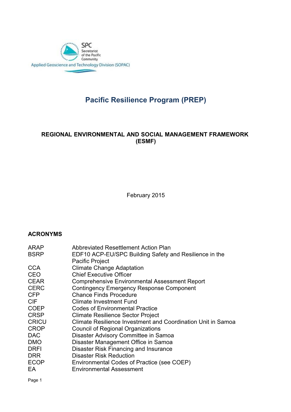Pacific Resilience Program (PREP)
