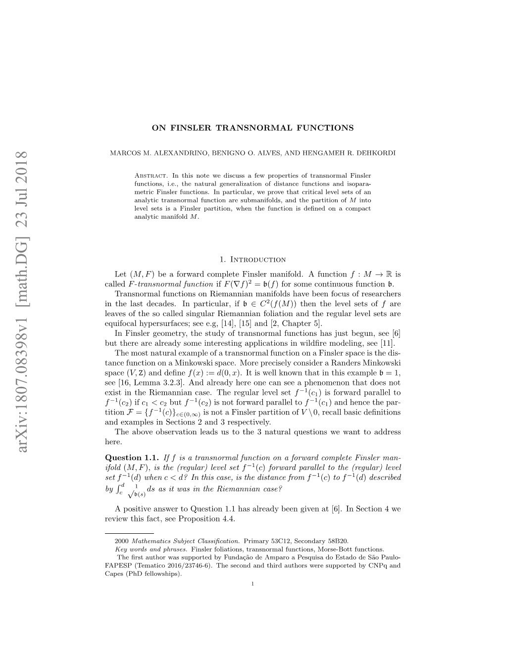 Arxiv:1807.08398V1 [Math.DG] 23 Jul 2018 Set by Ifold Usin1.1