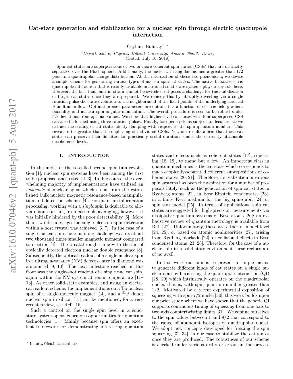 Arxiv:1610.07046V2 [Quant-Ph] 5 Aug 2017