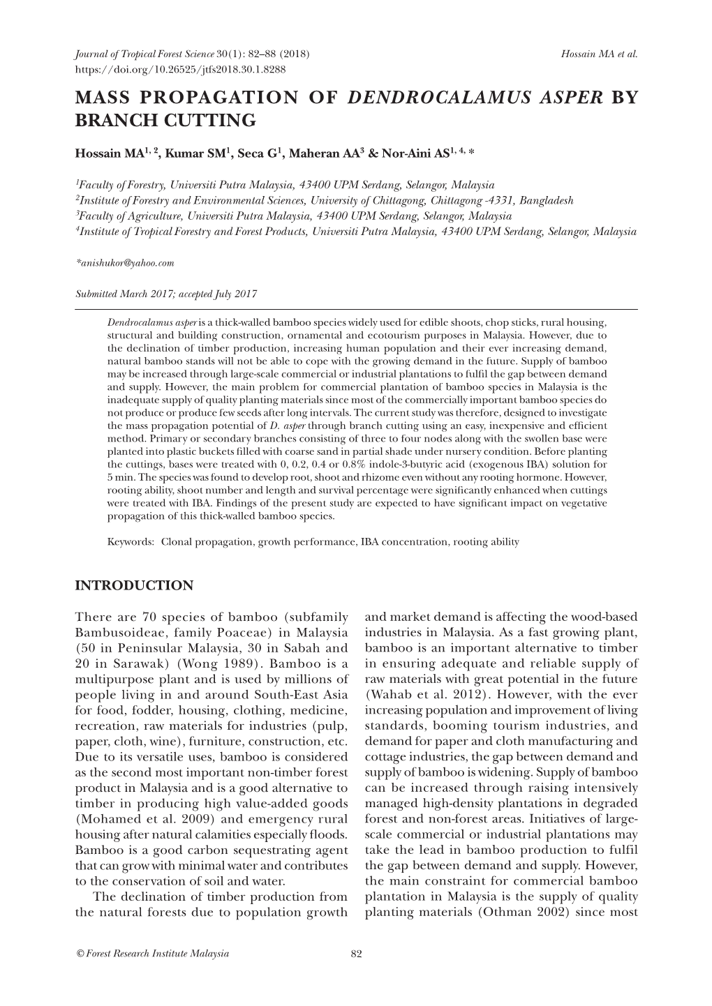 Mass Propagation of Dendrocalamus Asper by Branch Cutting